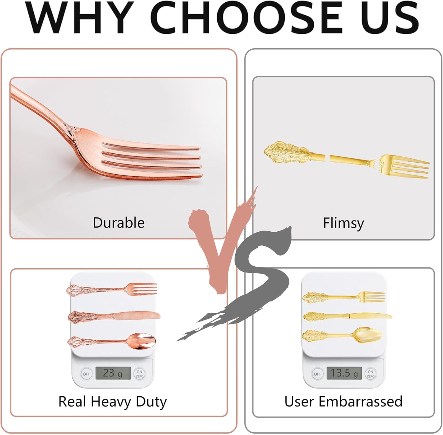 300PCS Rose Gold Plastic Silverware - Heavy Duty Elegant Disposable Utensils - Vintage Rose Gold Cutlery Set Includes 100 Forks, 100 Spoons, 100 Knives for Dinner Parties Weddings