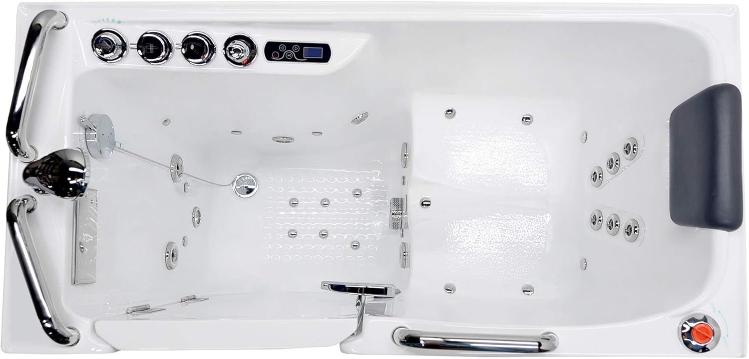 ANZZI Walk-In Tub, 27 x 53 in, Left Drain, 12 Whirlpool & 18 Air Jets, Inline Heater, Quick Fill, Handheld Shower, ADA Seat, Headrest, Aromatherapy & Chromatherapy, 110 V, White