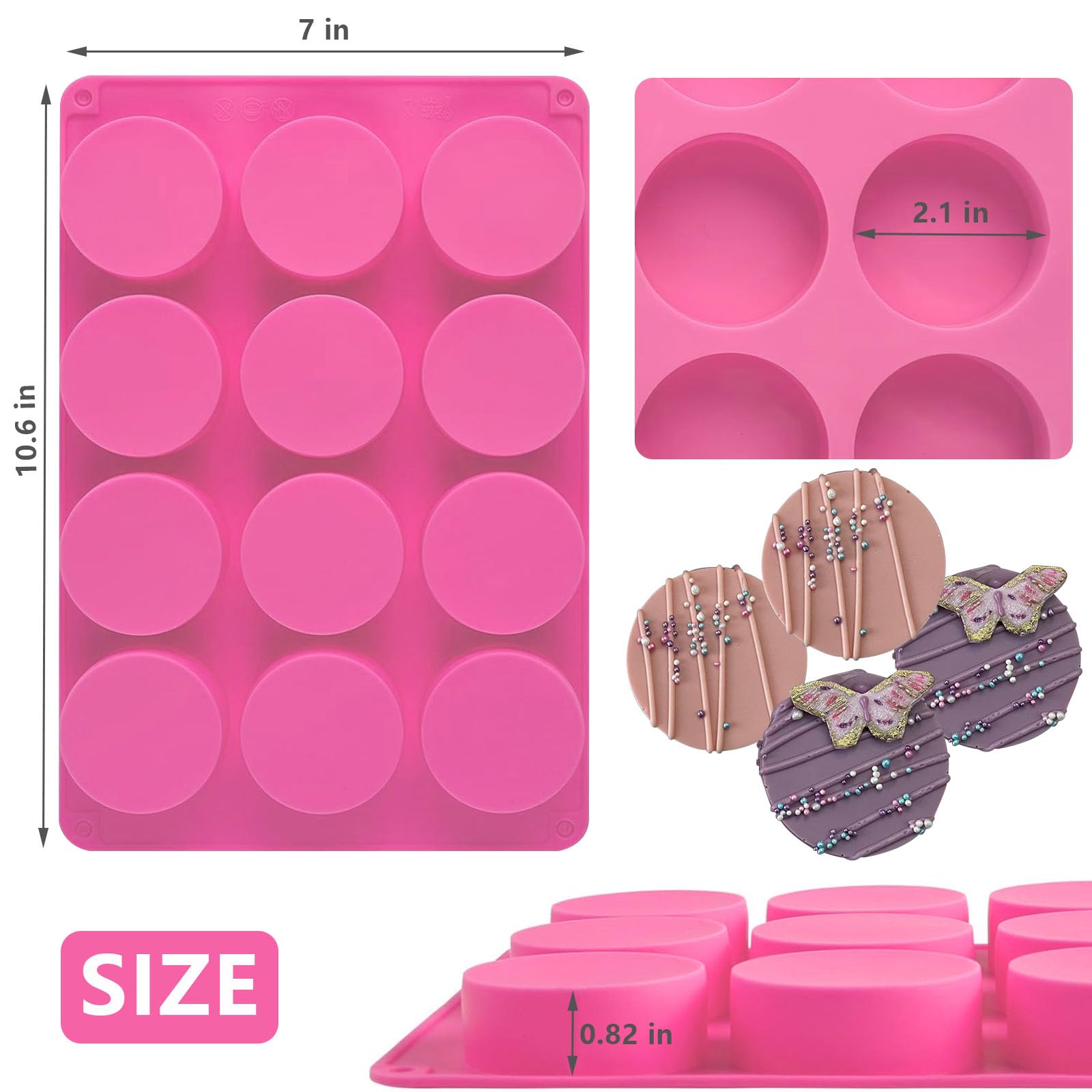 Moldes redondos para galletas de chocolate, molde de silicona de chocolate Oreo de 12 cavidades, moldes de silicona de chocolate para Oreo cubierto, galletas, caramelo, gelatina, mini