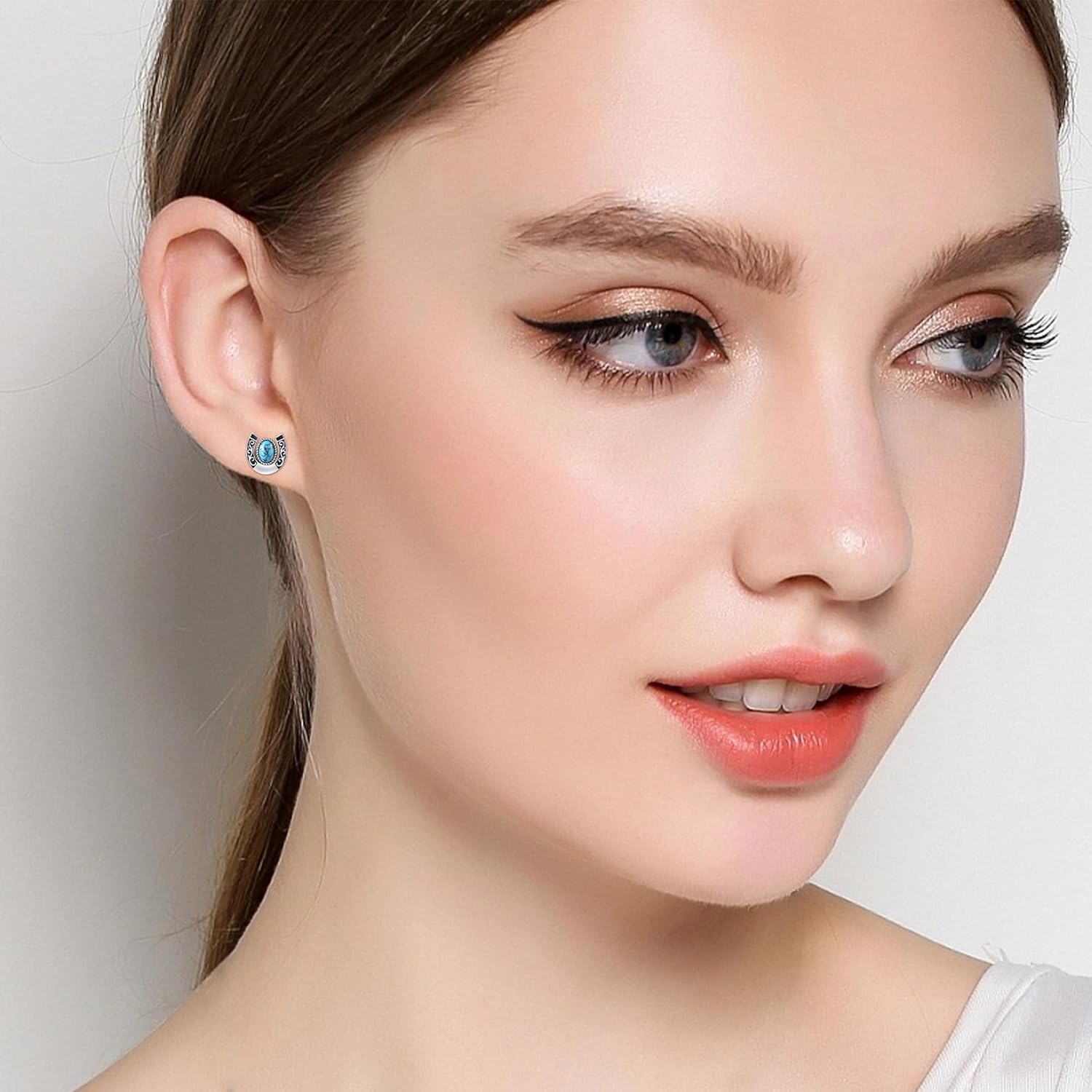 YAFEINI Turquoise Horseshoe Earrings 925 Sterling Silver Horseshoe Studs Western Jewelry Gifts For Women…