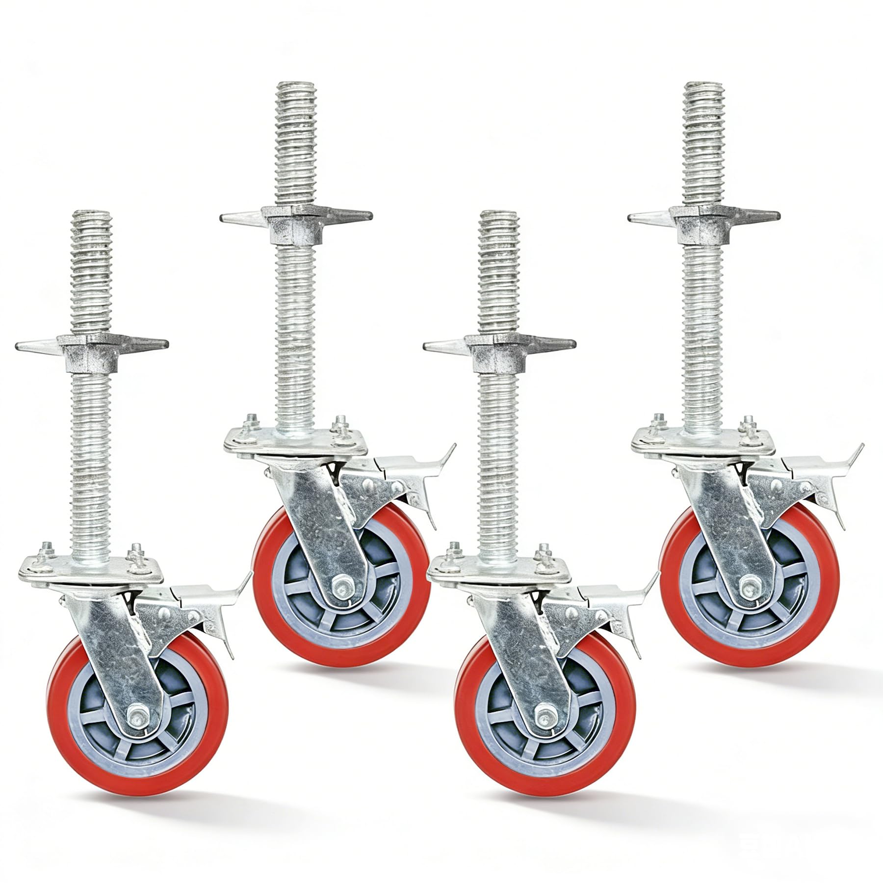 4 Stück Gerüstrollen Set 6 inch mit Stahlspindel,Gerüsträder 150 mm, Gerüstspindel Ø 30 mm,Lenkrolle 500 kg für Gerüst Rollgerüst
