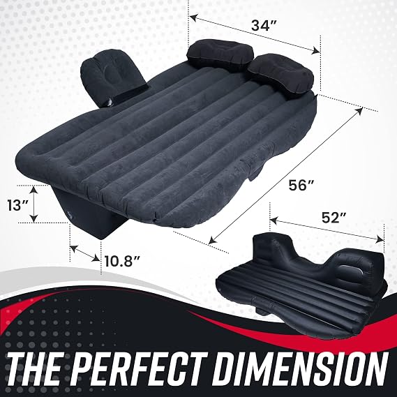 VaygWay Inflatable Car Air Mattress Air Bed w/Pump Kit Back Seat Camping Vacation Blow up Bed Cushion - Sleeping Pad w/ 2 Pillows- 2 Pk Inflatable Car Mattress with Neck Pillow and Ear Plugs