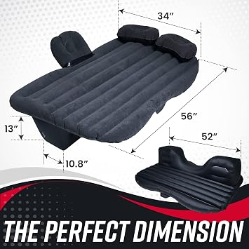 VaygWay Inflatable Car Air Mattress Air Bed w/Pump Kit Back Seat Camping Vacation Blow up Bed Cushion - Sleeping Pad w/ 2 Pillows- 2 Pk Inflatable Car Mattress with Neck Pillow and Ear Plugs