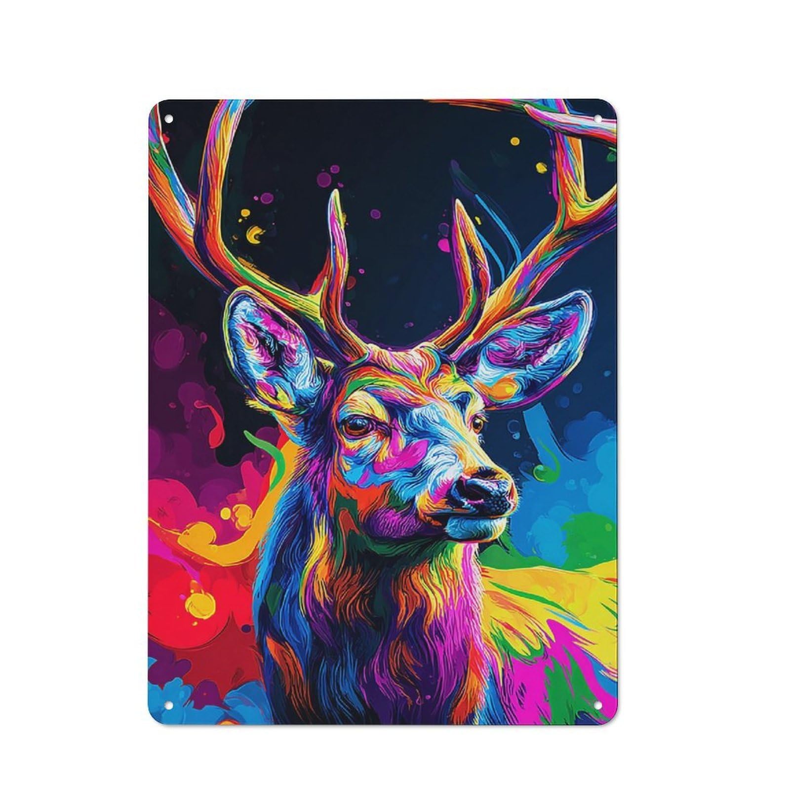 Junmoney Colorful Deer Portrait Artwork -4 Metal Wall Sign 40X30cm Featuring For Garage Wall, For Themed Room Decoration, For Living Room And Hallway Decor
