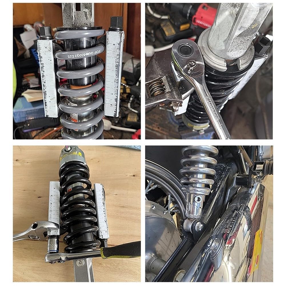 Strumento Compressore Molla Ammortizzatore Moto – Massimo 105mm di Serraggio, Attacco Esagonale da 17mm, Acciaio 45# con Manicotto in Gomma, Attacco Quadrato da 3/8", per Installazione e Rimozione