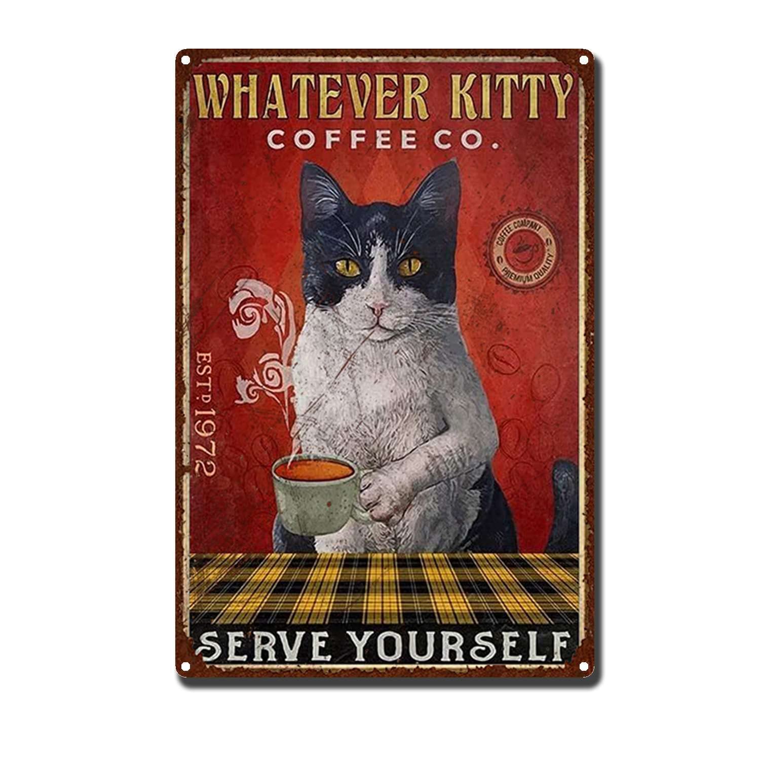 Amazon.co.jp: RXETYNVG ビンテージ 猫 ブリキ看板 - レトロ コーヒー
