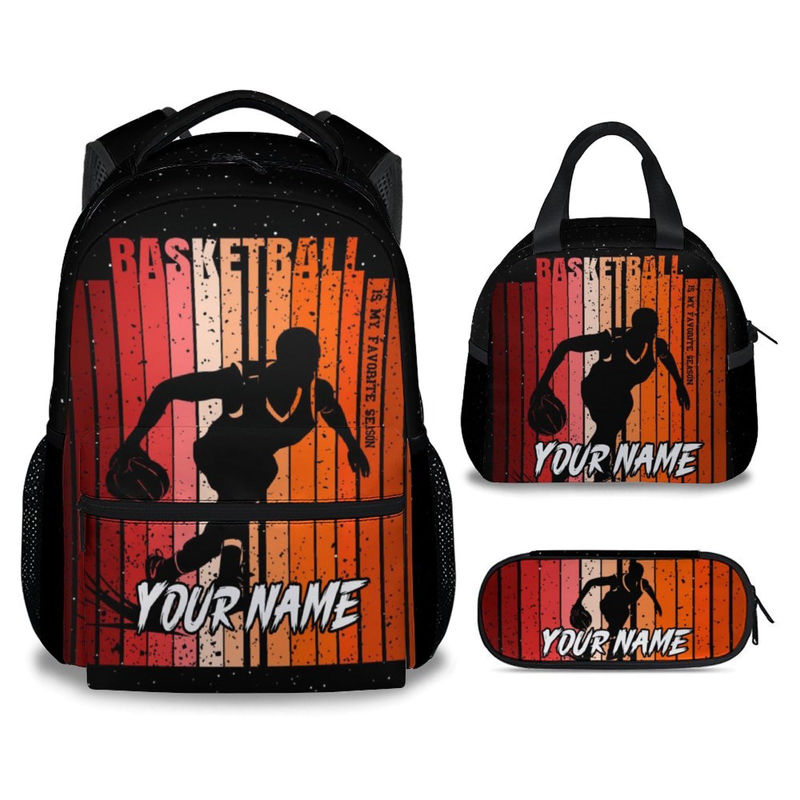 UNIKITTY Personalized Backpack with Lunch Box - Basketball Backpack - Basketball Bookbag for Boys - 17 Inch Custom Schoolbag with Name - Back to