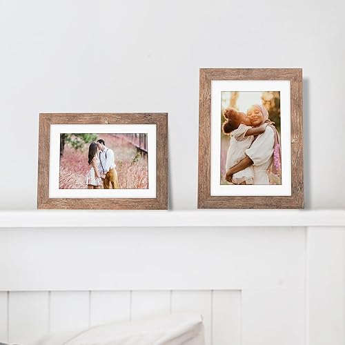 Miniatura 4 de Marcos de fotos de 5 x 7 pulgadas, color marrón con paspartú de 4 x 6 para pared y mesa