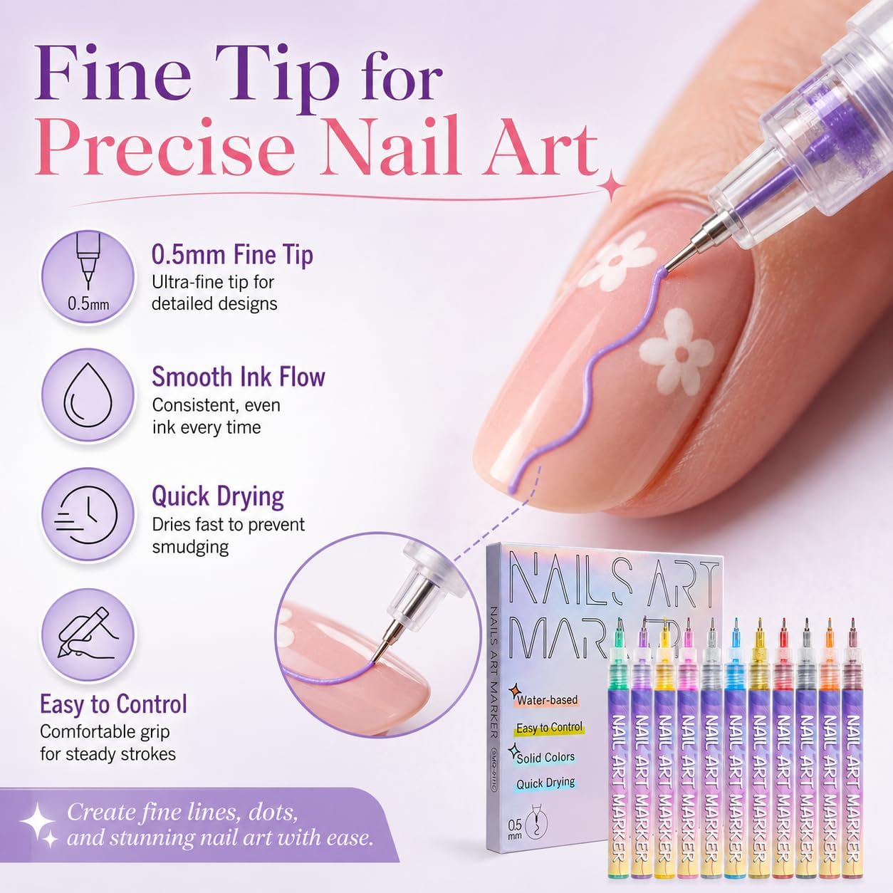 DIY Graffiti Nail Art Pens, Water-Based Nail Design Markers, 0.5mm Fine Tip, Quick Dry, 12 Colors (TYPE1:12 COLORS)