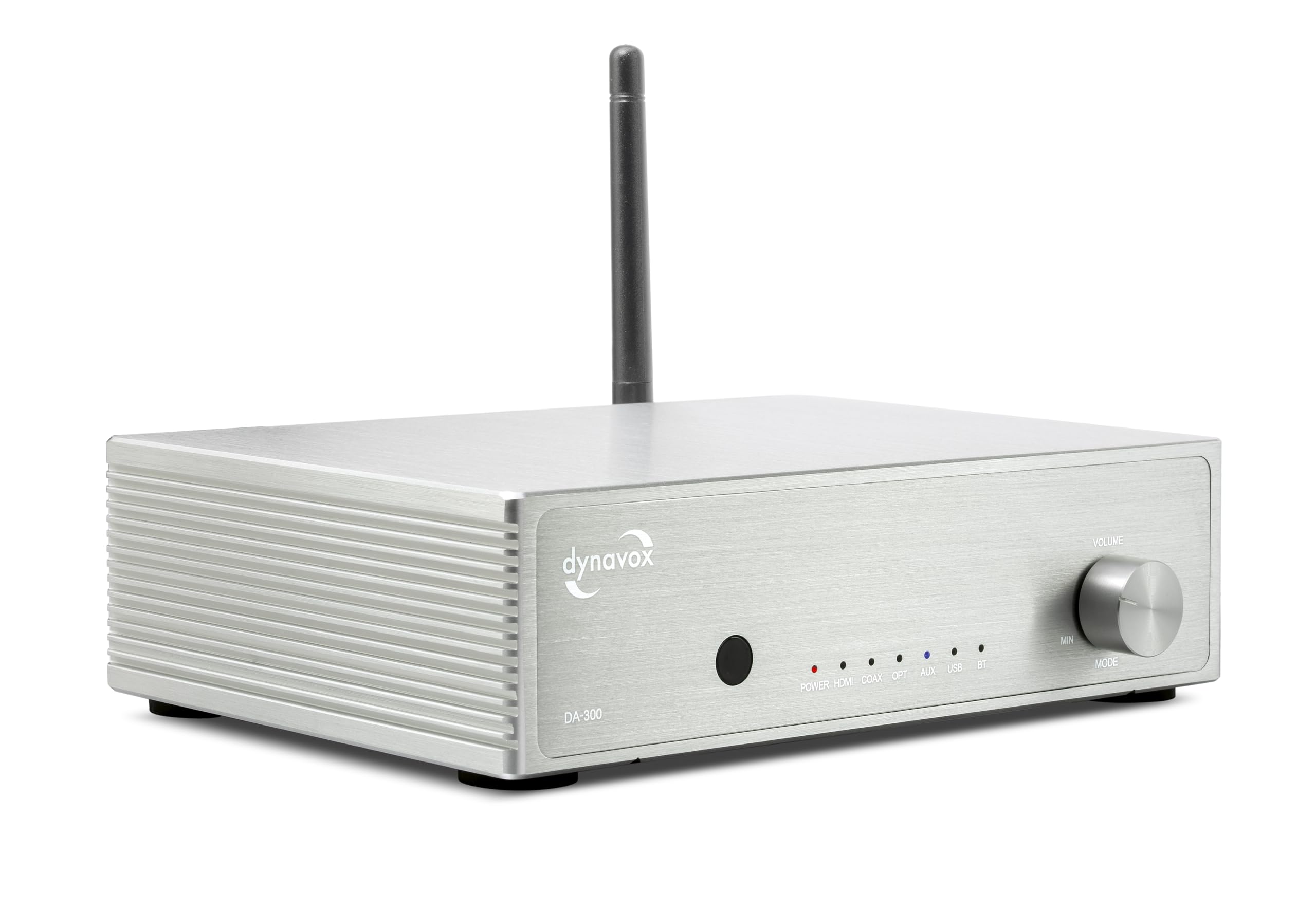 Dynavox DA-300 HiFi Verstärker, kompakter Class-D Stereo-Digitalverstärker mit HDMI ARC, BT 5.0, USB, optisch & koaxial, edles Aluminiumgehäuse, ideal für TV-Sound & Musikstreaming, Silber