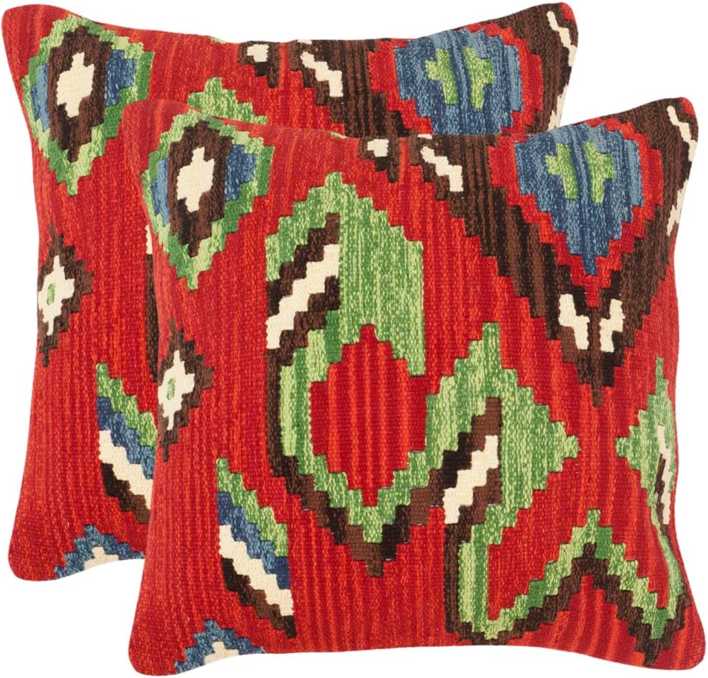 Safavieh Pillow Collection Throw Pillows, 20 by 20-Inch, Canyon Red, Set of 2