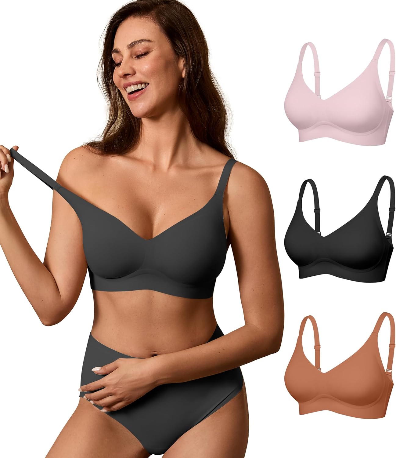 DEANGELMON Seamless Bras for Women No Underwire Comfortable Push Up Bra V Neck Wireless Bralette Full Coverage Wire Free