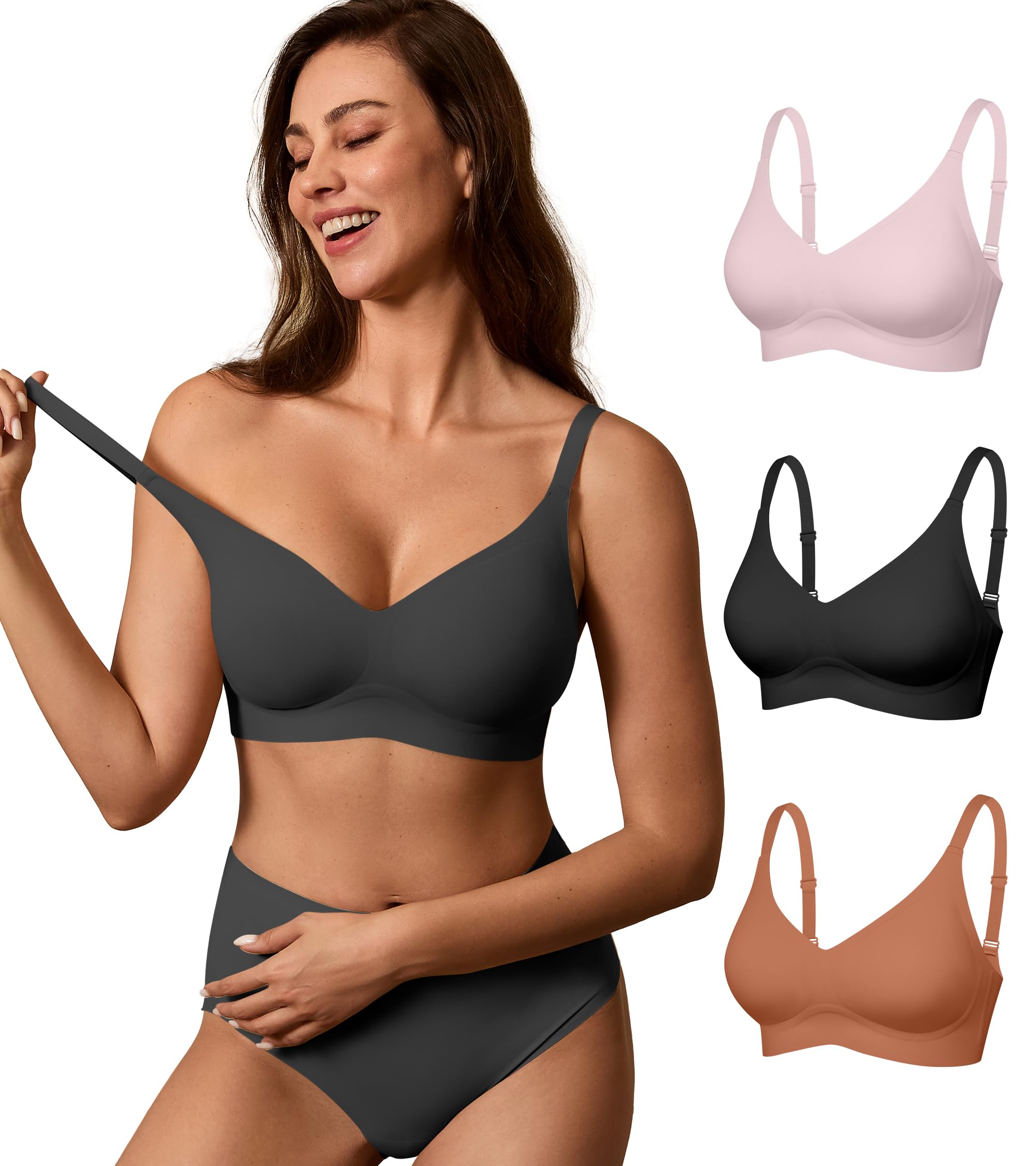 DEANGELMON Seamless Bras for Women No Underwire Comfortable Push Up Bra V Neck Wireless Bralette Full Coverage Wire Free