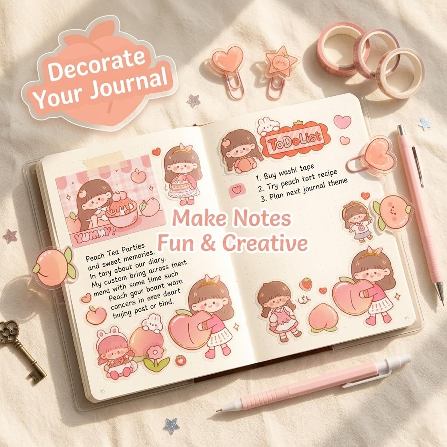 Kmcho Kawaii Stickers Set for Kids and Teens, Creative Stickers Set for Scrapbooking and Journaling, Cute Waterproof Vinyl Decals for Laptops, Water Bottles, Notebooks, Crafts 4