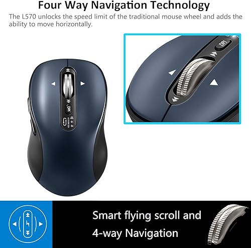 Miniatura 2 de CITLLA Ratón Bluetooth inalámbrico, mouse recargable portátil con cable de carga, receptor USB y dos Bluetooth, desplazamiento de 4 vías para