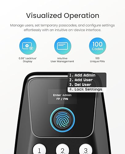 Miniatura 2 de DESLOC Cerradura de puerta de entrada sin llave C110 con juego de manija y pantalla (pantalla inteligente), cerraduras de puerta de huellas