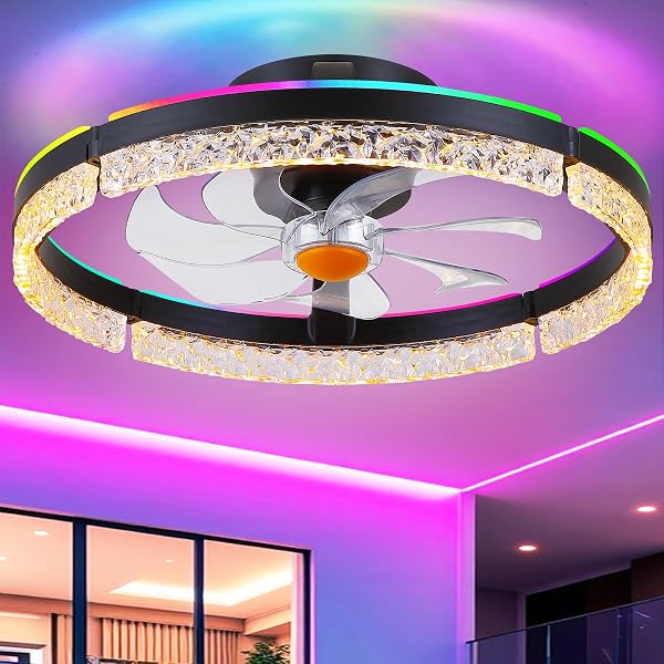 Kviflon Ceiling Fan with LED Lamp, 51 cm, Modern Silent Ceiling Light with RGB Lighting, App Control and Remote Control, Ideal for Living Room, Kitchen and Bedroom, RGB - 1