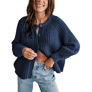 Bianstore Women's Casual Long Sleeve Crewneck Button Down Cardigan Sweater Knit Outwear