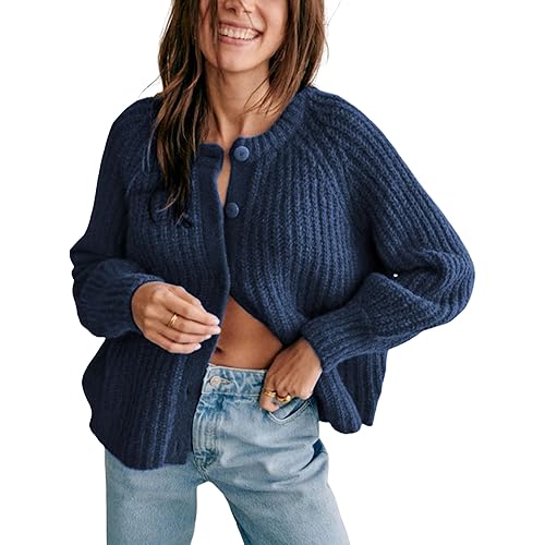 Bianstore Women's Casual Long Sleeve Crewneck Button Down Cardigan Sweater Knit Outwear