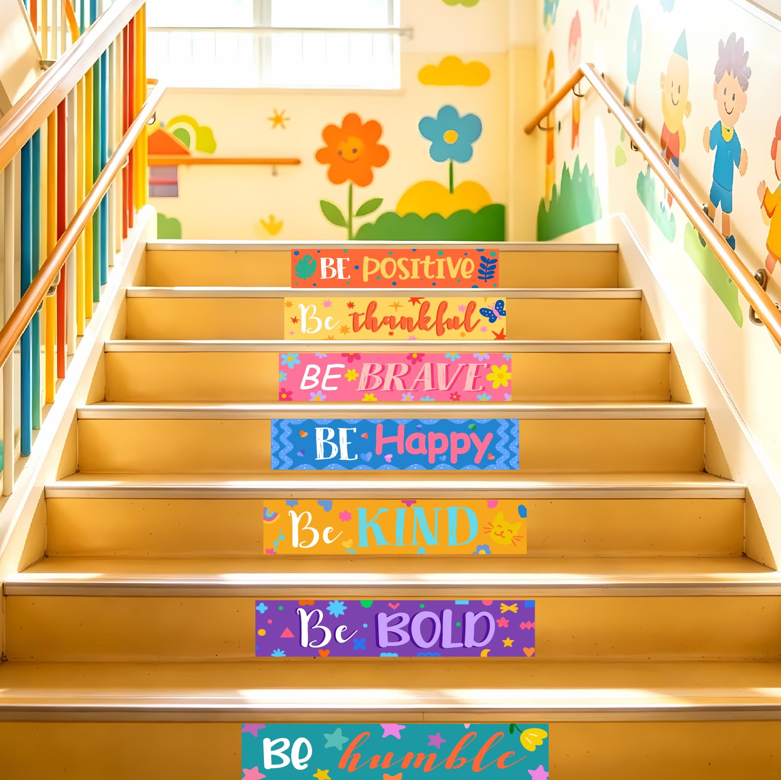 PLIGREAT 12 Pcs Inspirational Stair Stickers, Colorful Motivational Pharse Wall Decals Back to School Stairway Art Decor for Nursey School Classoom Library