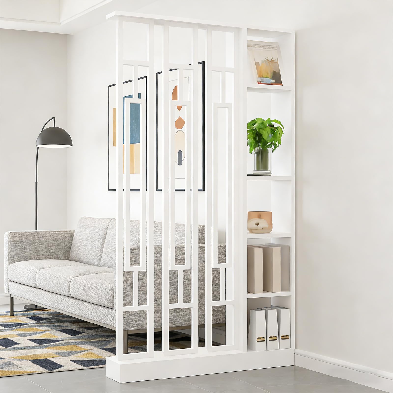 Raumteiler mit Regalen, Trennwand für den Eingangsbereich, Säule vom Boden bis zur Decke – freistehender Raumteiler mit Ablagefach, freistehende Dekoration für Schlafzimmer (C White + White, 120cm)