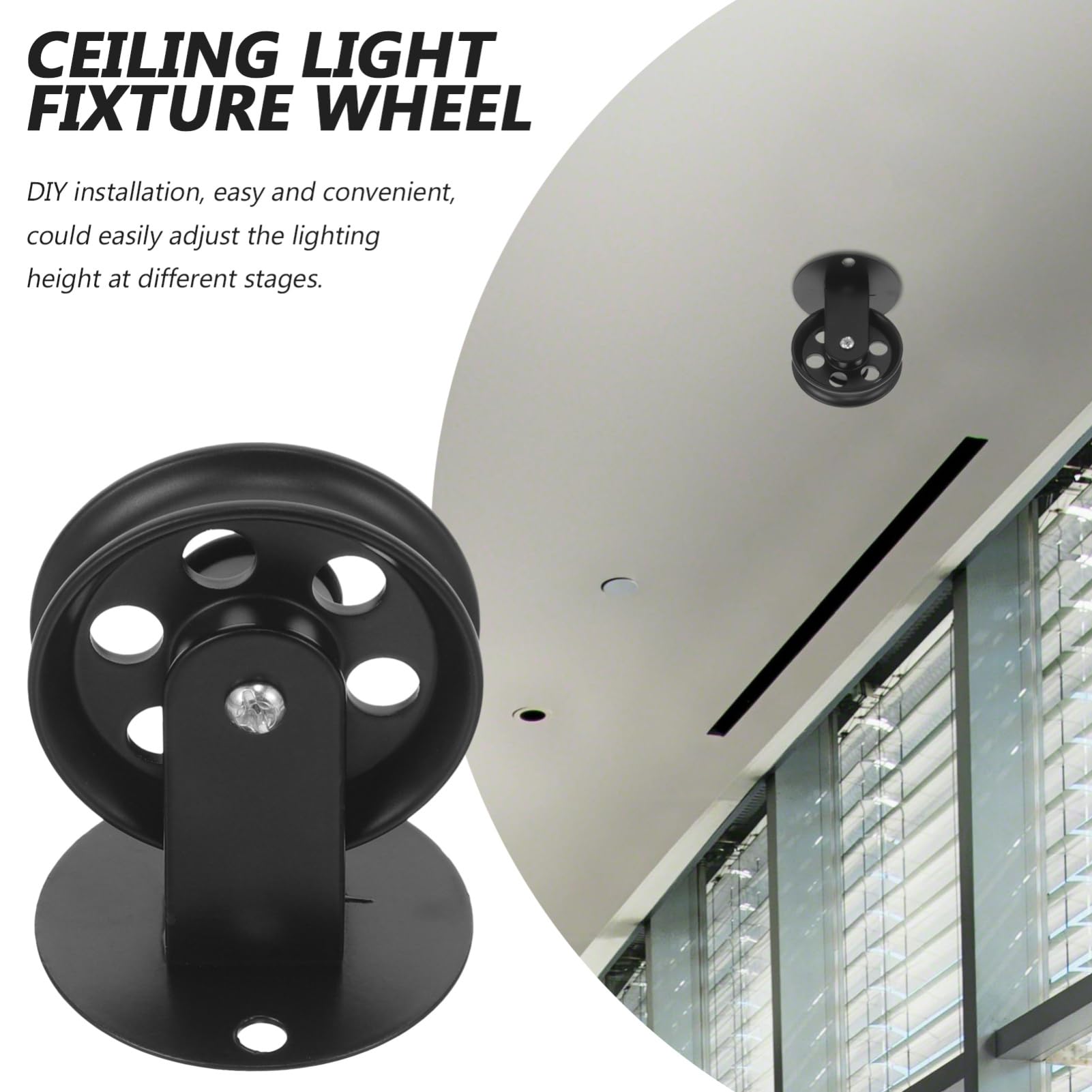 Levemolo 2pcs Chandelier Accessories Clothesline Pulley Lifting Pulley Pulleys for Rope Pulley Hoist Traction Pulley Wheel Chandelier Lift Pulley Block Single Pulley Wheel Iron Black