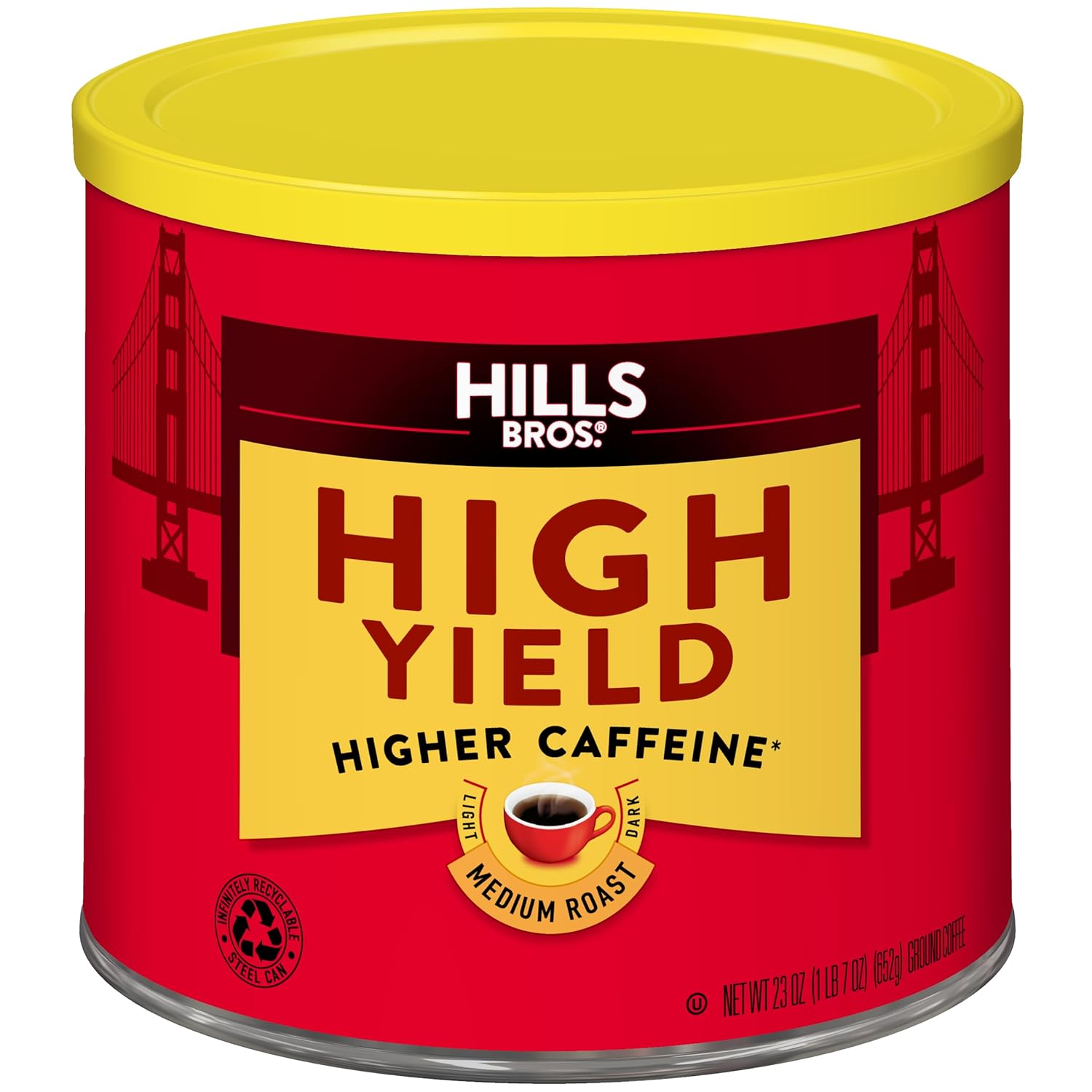 Hills Bros. Original Mild Ground Coffee – Premium Arabica Coffee Beans – Light Roast, Rich Flavor Cup After Cup – Recyclable Steel Can for Freshness – Certified Kosher – 30.5 OZ Can