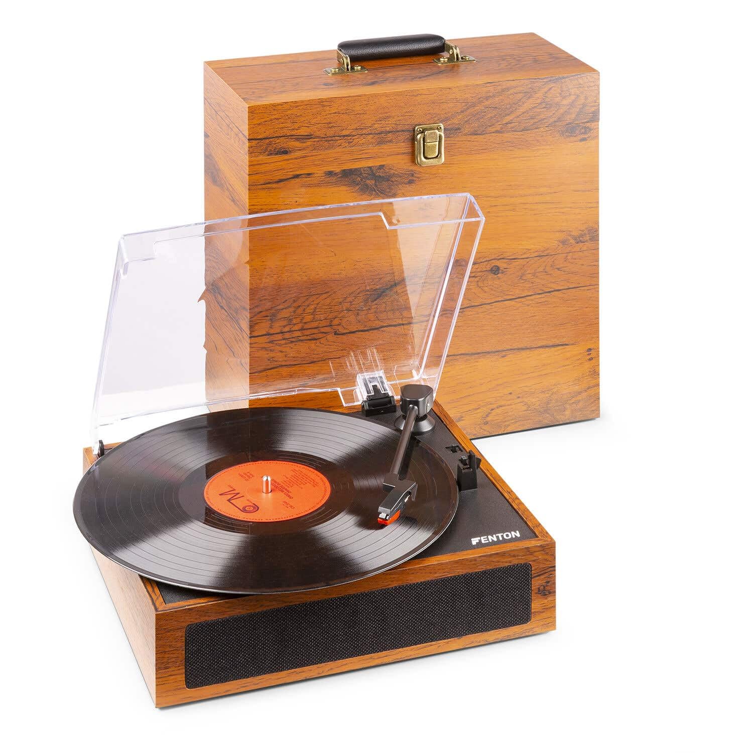 Fenton RP170L Platine Vinyle Bluetooth avec Valise de Rangement - Bois Clair, Haut-Parleurs Intégrés, Sortie Ligne et Casque, Une Platine Idéale pour Décorer et Écouter Vos Vinyles