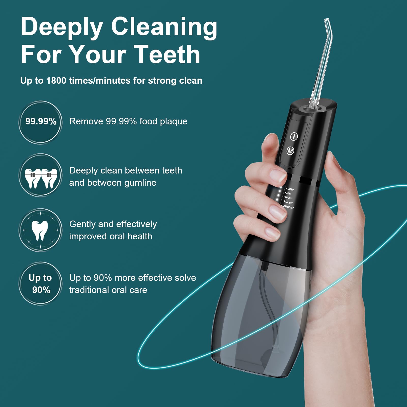 Water Dental Flosser Cordless for Teeth: Dental Oral Irrigator 400ML Tank 6 Jet Tips 5 Modes,Rechargeable IPX7 Waterproof Powerful Battery Life Power Water Teeth Cleaner Pick for Home&Travel, Black