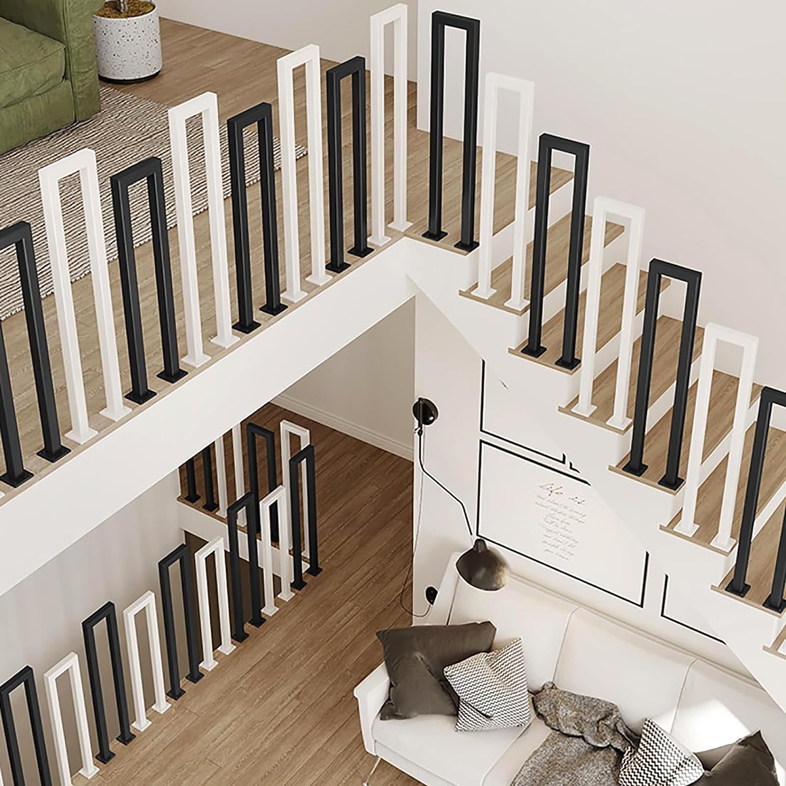 Treppengeländer U Form Weiß, Geländer Innen Modern, Treppengeländer Innen Handlauf, Geländer U Förmig Außen, Eingangsgeländer Aussen Treppe für Balkon Terrasse Veranda Garten, 85cm