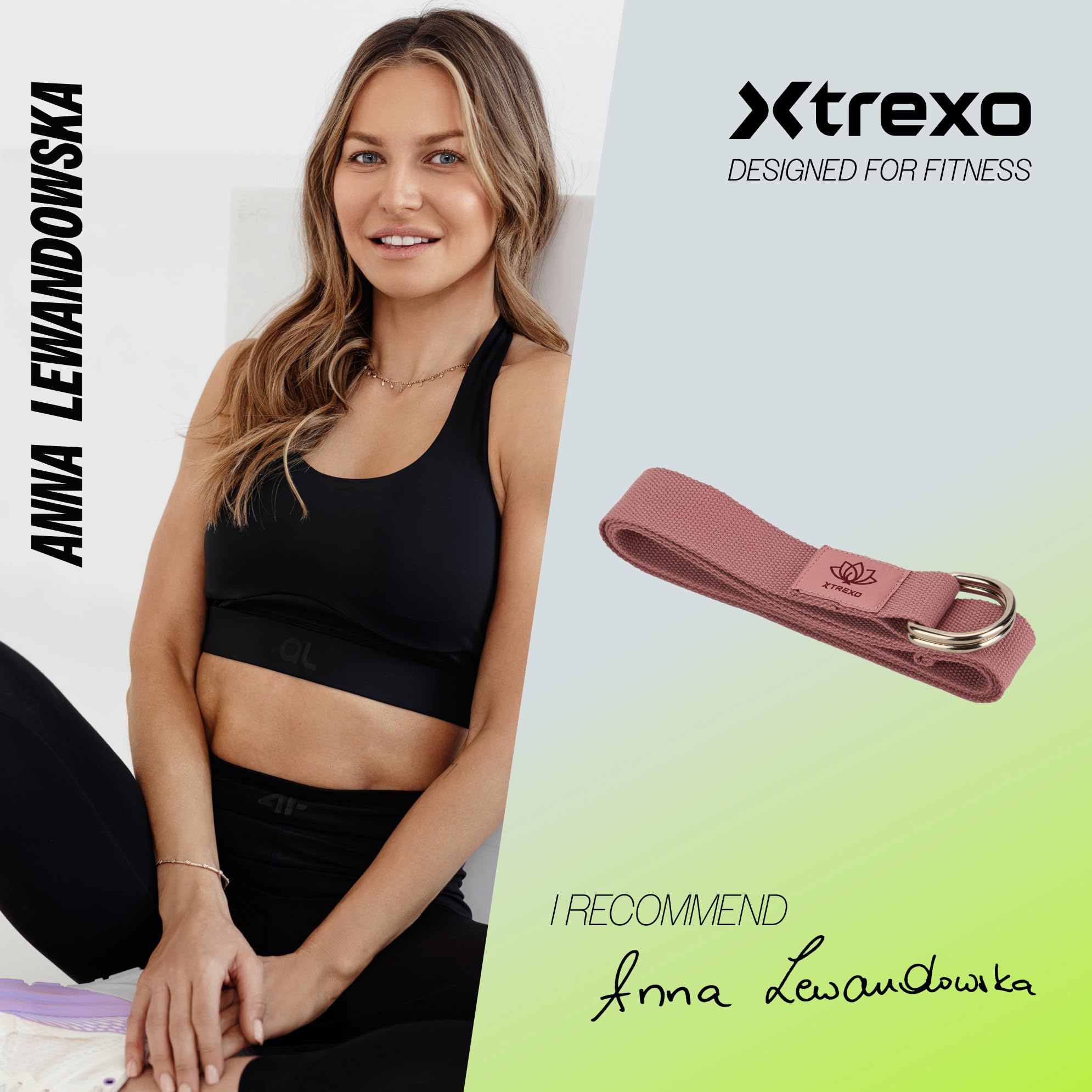 TREXO Cinghia da yoga 183 x 3,8 cm, fibbia a forma di D, facile regolazione della lunghezza per diverse asana, adattata alle diverse preferenze, accessorio ideale per la cintura da yoga per tutti