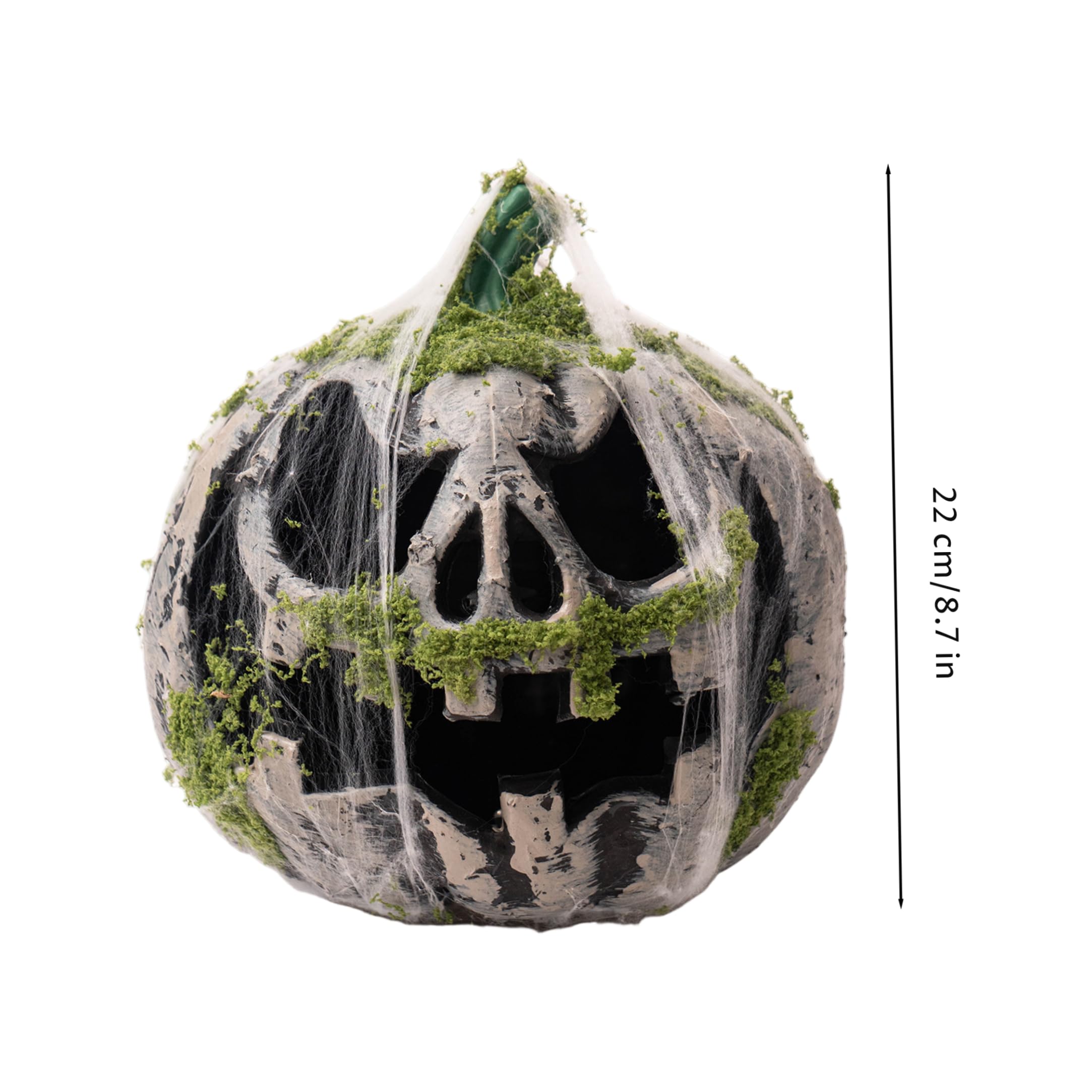 Decorazioni per il portico di Halloween con zucche illuminate, muschio e ragnatela Jackolantern