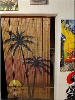 Sunset Palm Tree Bamboo Beaded Curtains for Doorways, Door Beads Curtain...