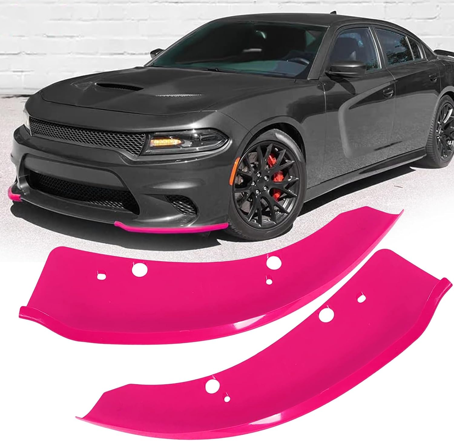 Front Bumper Lip Splitter Protector Compatible with Dodge Charger Hellcat/SRT 392 / Scat Pack/RT Scat Pack/GT/RT 2015-2021, Pink, Pack of 2