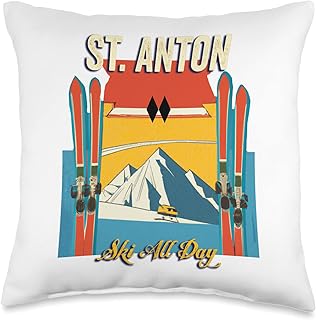 St. Anton Austria Ski All Day - Retro Vintage Style Skiing Throw Pillow