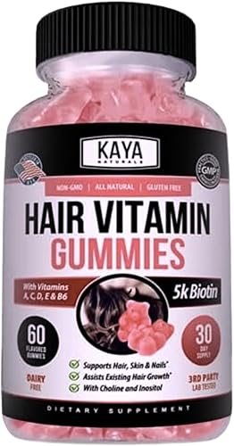 Miniatura 10 de Kaya Naturals Hair Growth Gummies - Biotin 5000mcg Vitamins for Healthy Hair, Skin, and Nails - Beauty Supplement for Women or Men - 120 Count -