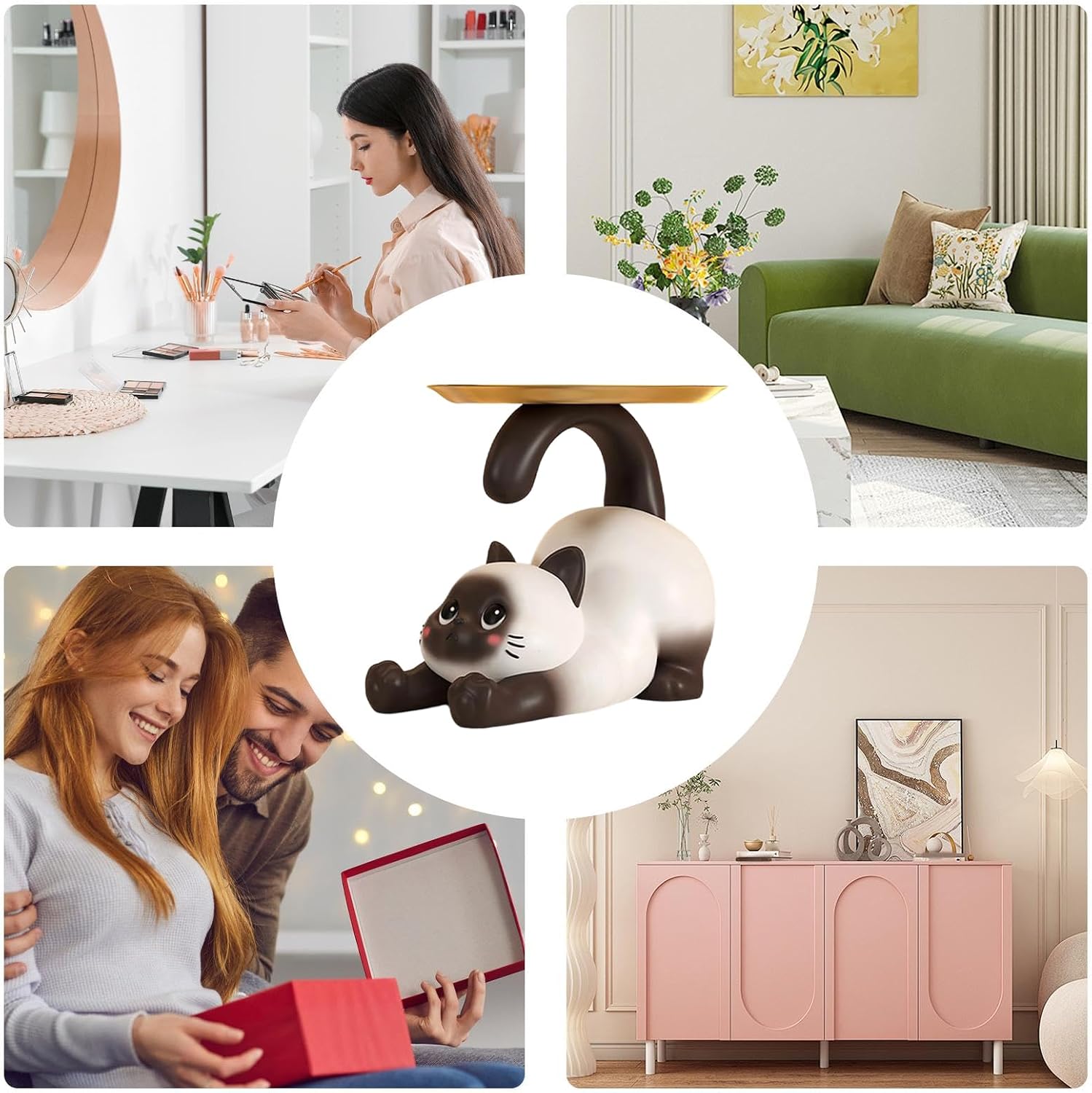 Cat Candy Dish Figurine – Storage Tray Resin Key, Premium, Holder Bowl Entryway Table, Home Living Room Bedroom Cabinet | Candy Entryway Table Home Living Room Bedroom Cabinet Shelf Sleek