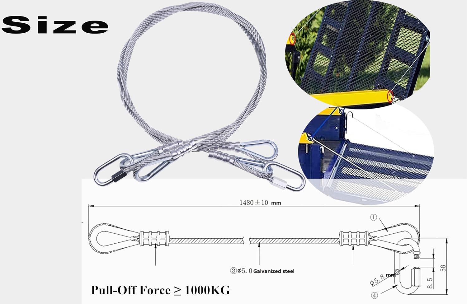 Lift Cable 2Pcs Compatible with Gorilla Lift Trailer Gate Assist with EZ Spring Clips, with 4 pcs Rollers Pins Set, Replaces 125542 Cables, GMNR-925 Aluminum Alloy Pin Set