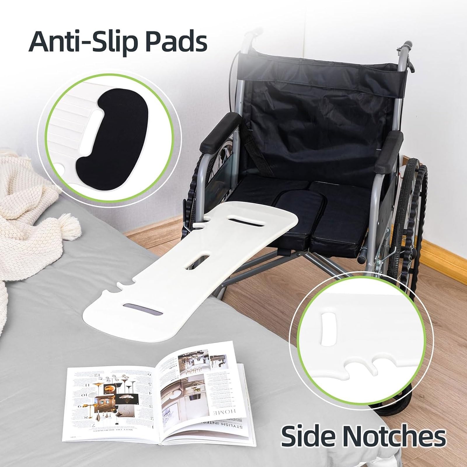 Tabla de traslado para sillas de ruedas,Curva con asa,Tabla de transferencia de plástico para transferir pacientes,ancianos y discapacitados de la silla de ruedas a la cama,bañera