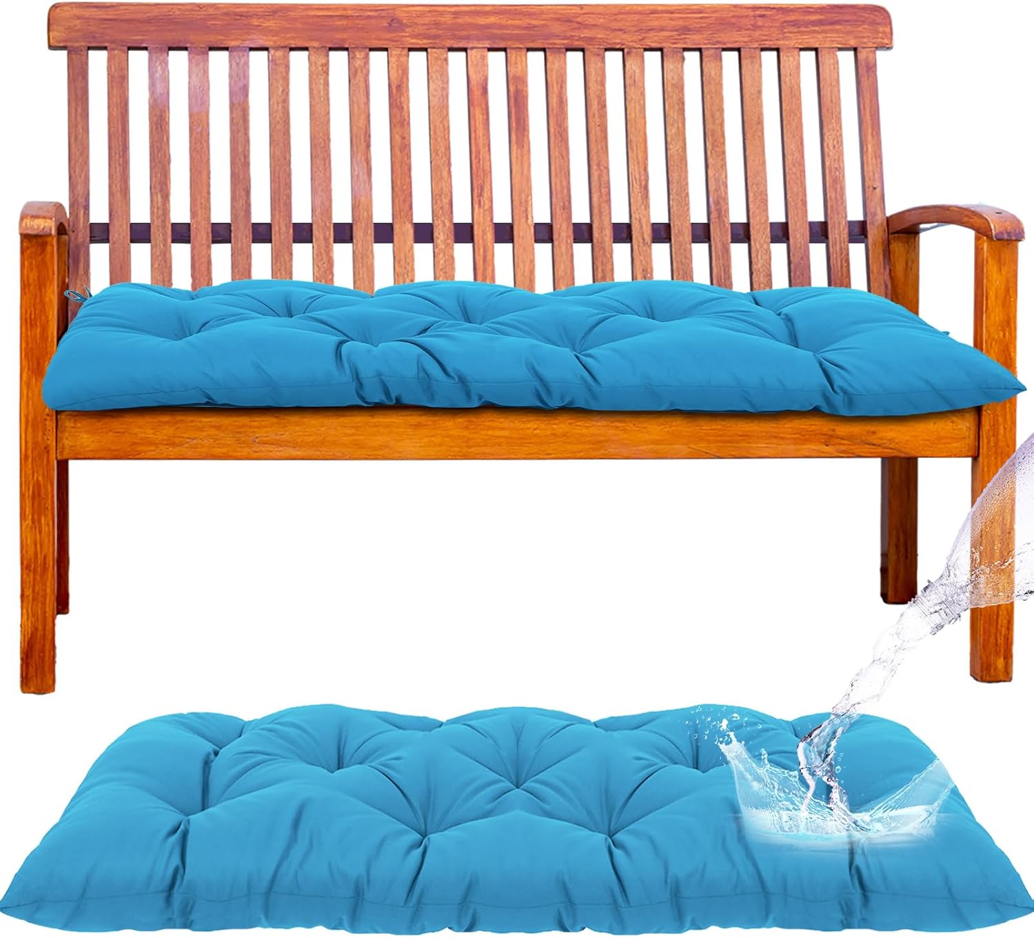 Wenqik Outdoor Bench Cushion 48 x 20 x 3 Inches Waterproof Bench Cushion for Outdoor Furniture Soft Thicken Porch Swing Pad with Ties for Indoor Garden Patio Seat(Cyan,Classic)