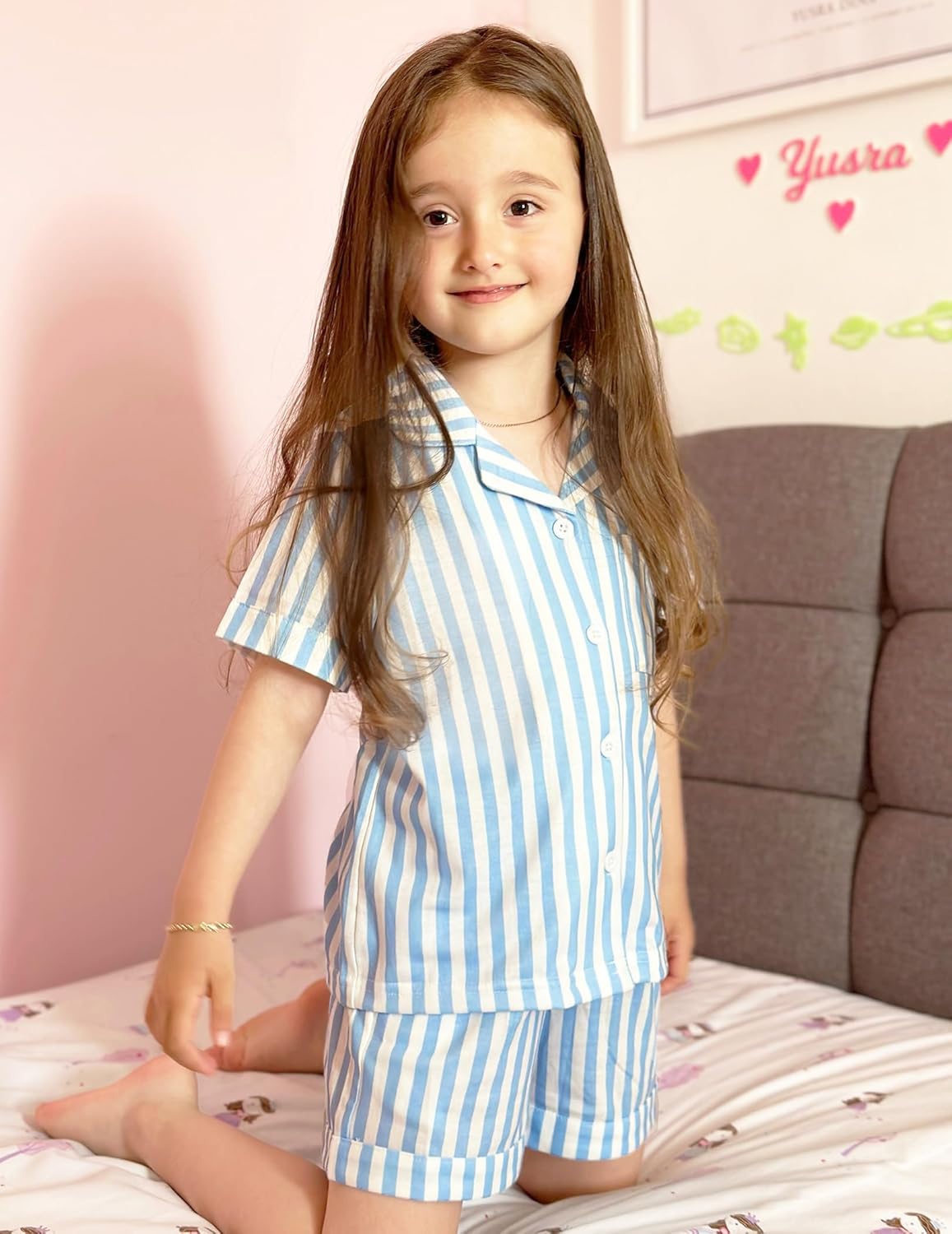 Arshiner Girls Pajamas Summer Outfit Kids Shorts Sets Button Down Loungewear Pjs - Image 4