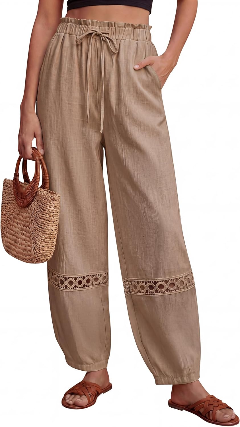 Blooming Jelly Womens Casual Pants Boho Harem Summer Pant 2026 Elastic High Waist Drawstring Pants with Pockets