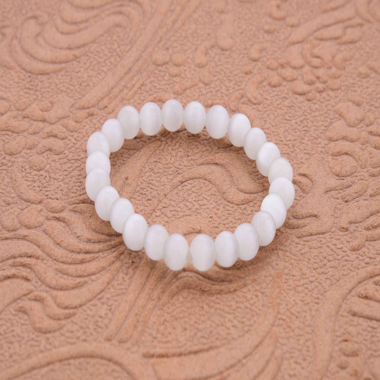 Blessfull Healing Reiki Faith Healing Gemstone for Unisex White Moonstone 8 mm Round Beads Stretch Bracelet