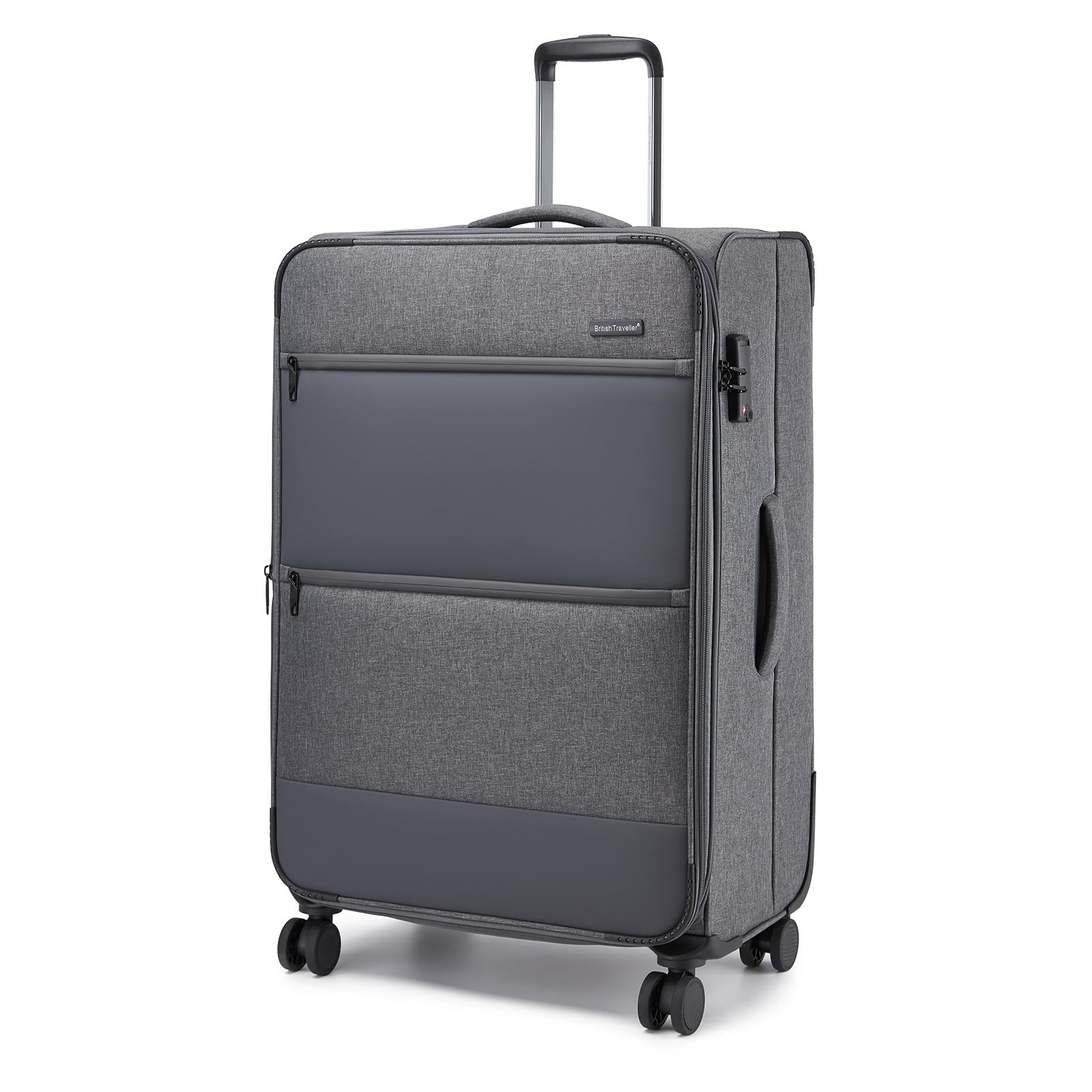 British Traveller Erweiterbarer Koffer Groß, 100L Stoff Reisekoffer mit Volumenerweiterung,4 Rollen Koffer Trolley mit TSA Schloss,79.5x49x32.5 cm (Grau)