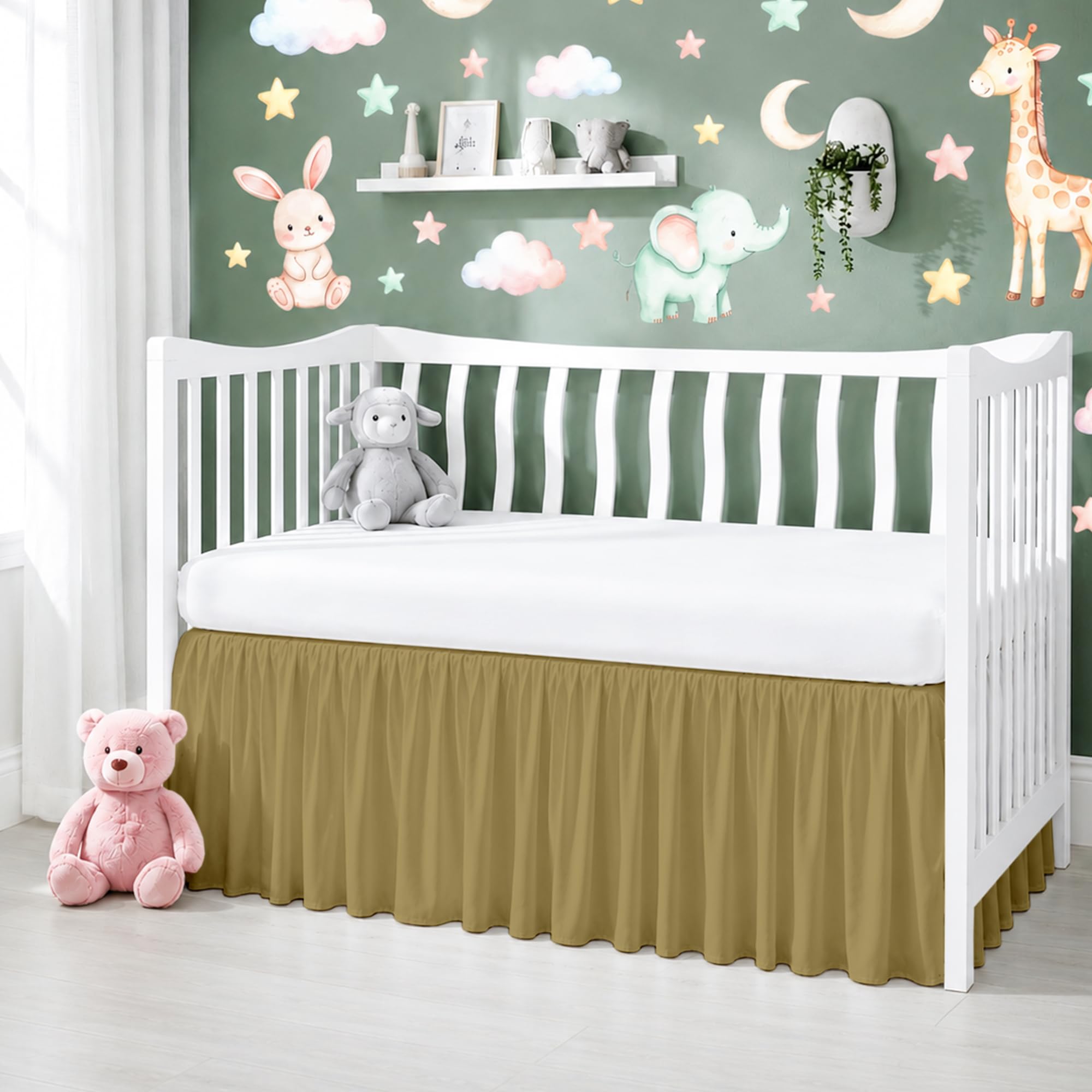 Crib Bed Skirt Dust Ruffle with Split Corners Cotton, 14" Drop, Taupe | Nursery Standard Crib Bedding Bed Skirt for Baby Boys and Baby Girls. Hides Under-Crib Storage for a Neat Appearance
