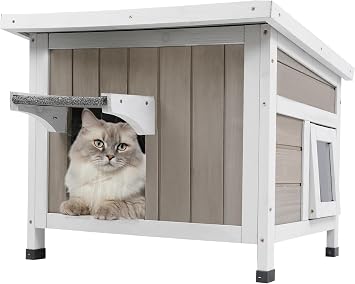Ketive Outdoor Cat House for Feral Cats Weatherproof Cat Shelter Wooden Pet Small Houses Indoor Cat Condo with Escape Door & Openable Asphalt Roof to Enhanced Safety, Simple Assembly