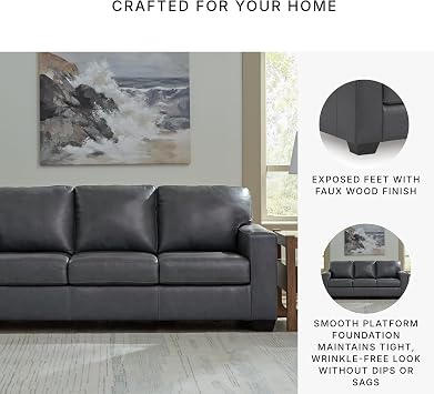 Signature Design by Ashley Blue Leather Match Sofa, No Assembly Required