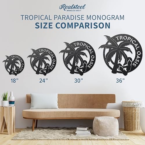 Miniatura 3 de RealSteel - Monograma de oasis tropical - Arte de pared personalizado para propiedades frente a la playa o alquileres vacacionales - Ideal para