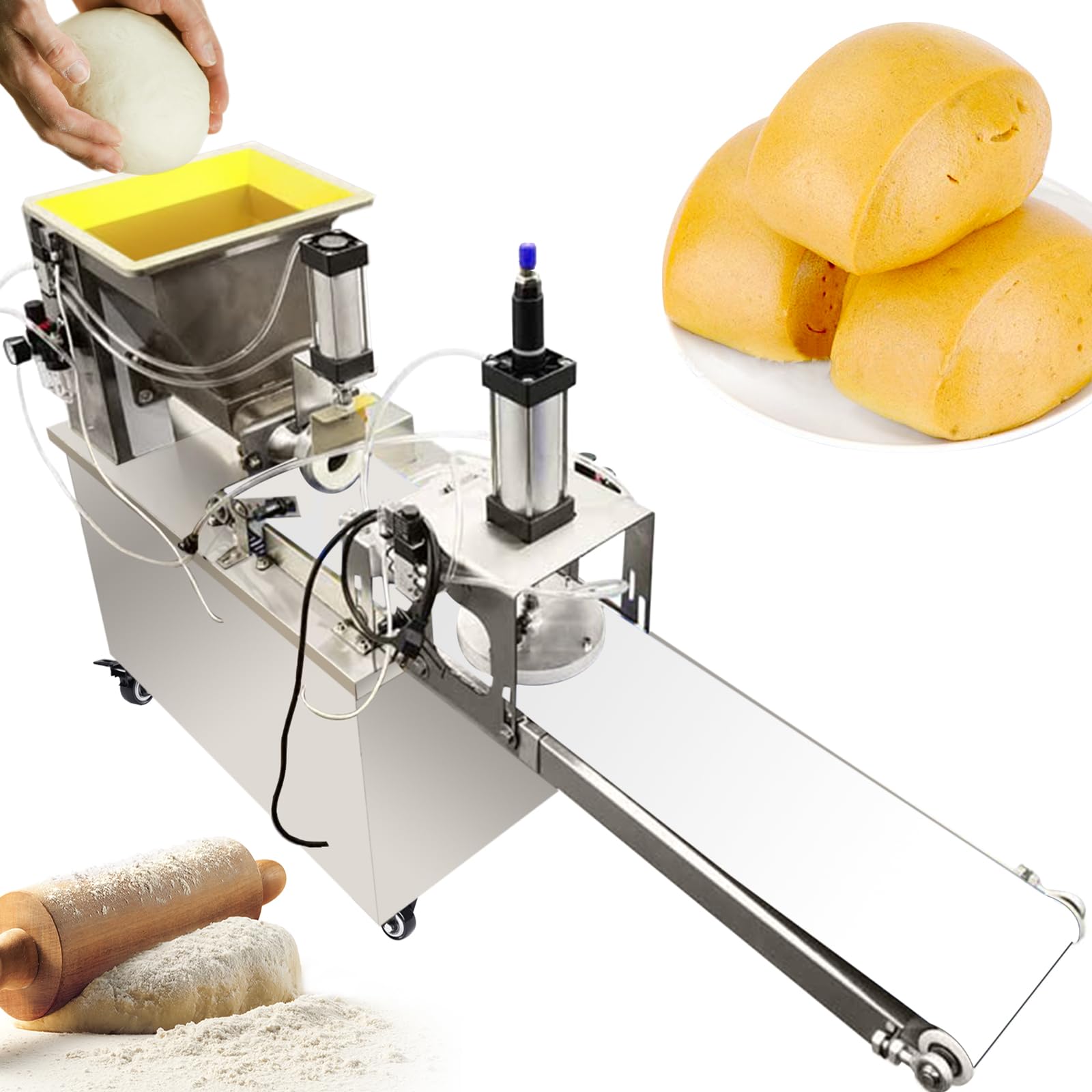 TXMACHINE® Dough Divider Cutter Presser Machine 7inch Automatic Pastry Pizza Dough forming Pressing Machine Dough portion Machine 0.12-1.18in Thickness 1-600g (220V/50HZ, with non-stick surface)