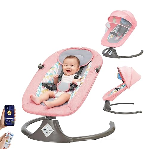 Columpio eléctrico para bebés y niños pequeños, asiento portátil de gran tamaño con control remoto, música Bluetooth, arnés de 5 puntos, columpios